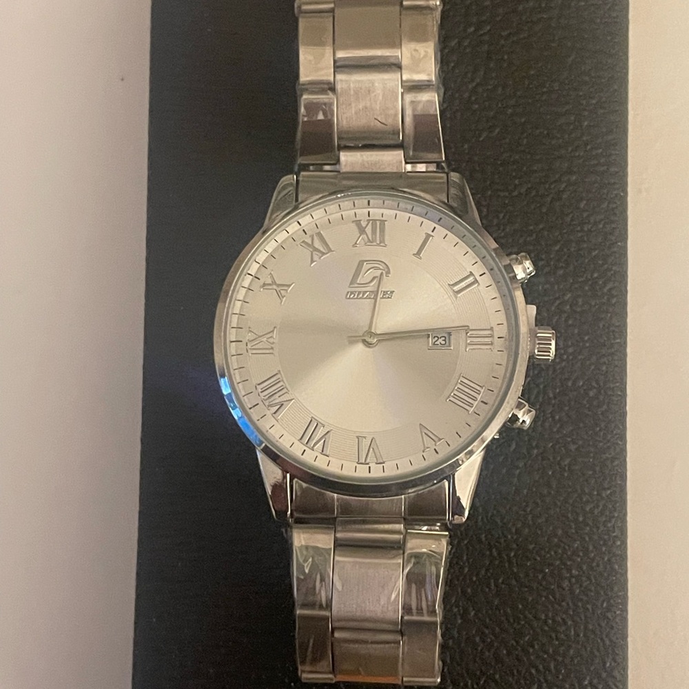 Silver Stainless Steel Watch Men’s Roman Numeral Minimalist Classic New